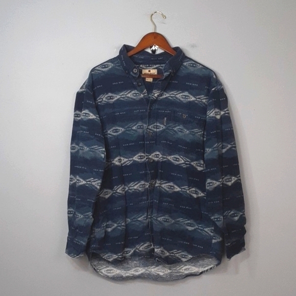 Woolrich Men's Tribal Aztec Navy Southwest Ombre Long Sleeve Button Down Shirt - Picture 1 of 8